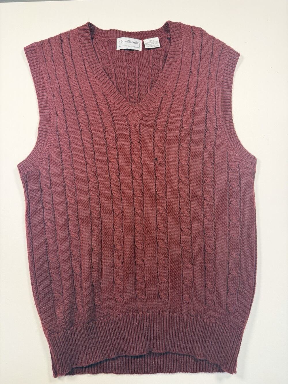 Men’s Vintage Size M Brian MacNeil Grunge Burgundy Cable Knit Sweater Vest